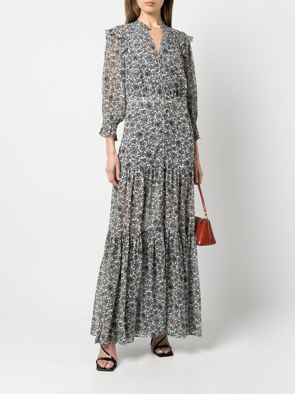VERONICA BEARD Nitza Silk Button-Front Floral Maxi Dress Size 8